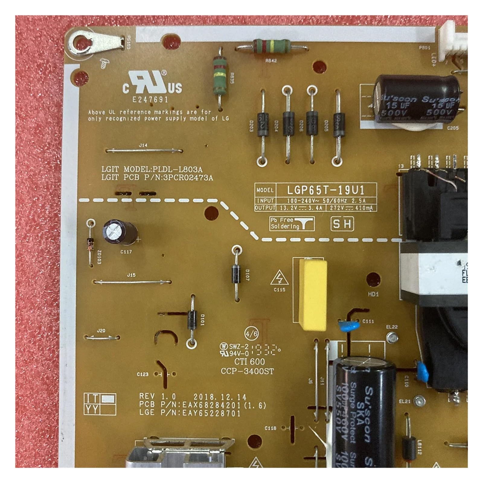 Scheda di Alimentazione TV, Compatibile con LG, EAY65228701 EAX68284201 LGP65T-19U1 Scheda di Alimentazione for TV OLED 65UM7300PUA 65UM7300AUE