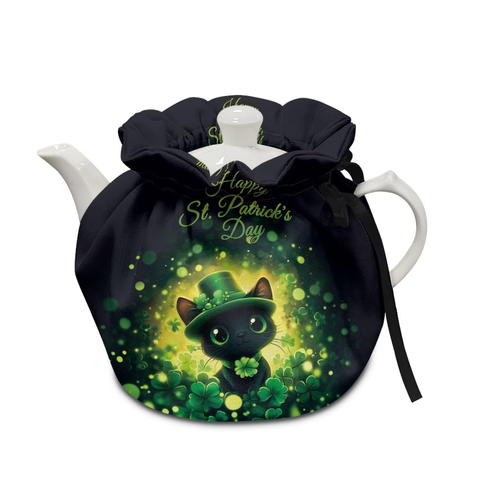 Generic Cat Clover Tea Pot Cozies Dustproof Soft Breakfast Pot Protector Warmth and Insulation Christmas Kettles Bag Wear-Resistant Coffee Kettle Drop Protection