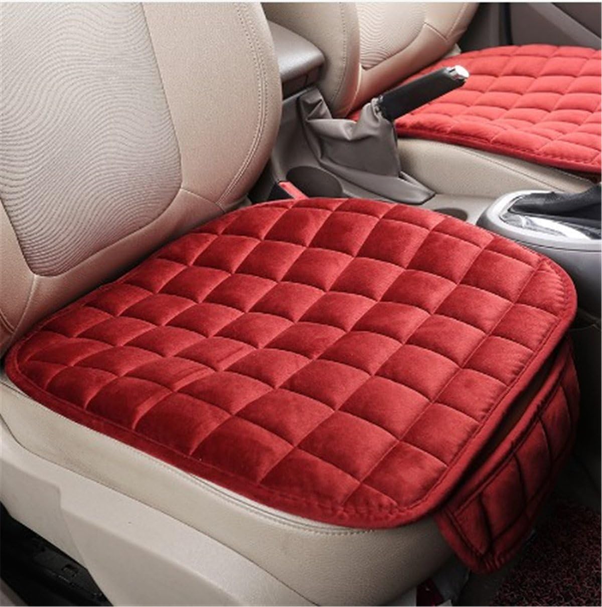 Car Front Seat Cover Pad Mat Cushion Universal Fit Breathable Blanket Nonslip Auto Truck Office Plush Grid (Coffee)