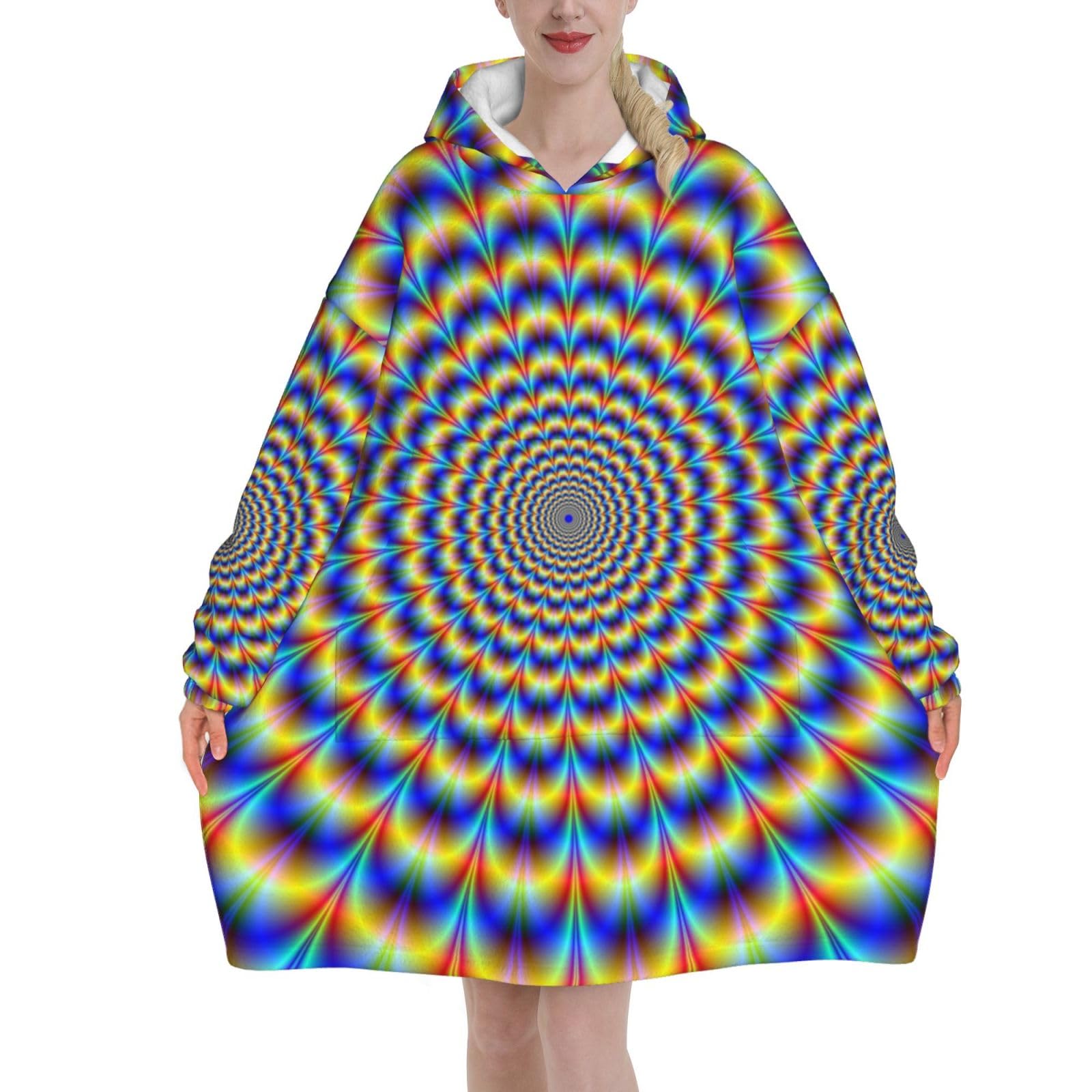 Spiral Optical Illusion Gif Oversized Women's Wearable Blanket Hoodie, Flannel Pullover Blanket, Blanket Sweatshirt