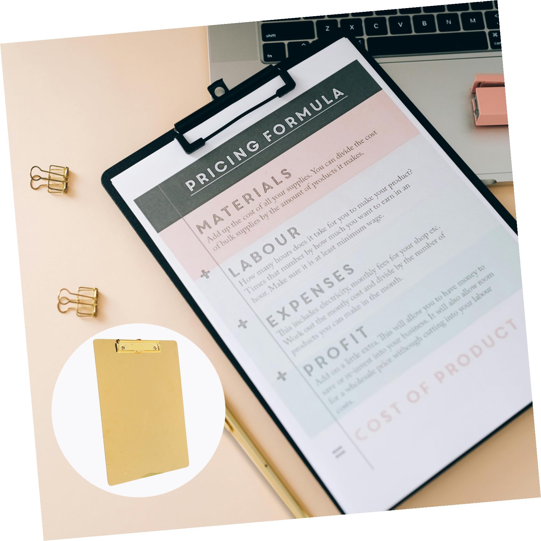 NOLITOY Portapapeles Organizador Resistente y Elegante A4 Clip de Acero Inoxidable Dorado para 1-100 Hojas, Esquinas Redondeadas, Adecuado para Oficina y Escuela