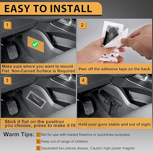 Miniatura 5 de WarBull Imán de pistola con adhesivos 3M, revestimiento de goma nominal de 55 libras, soporte magnético para pistola sin perforación para pistola de