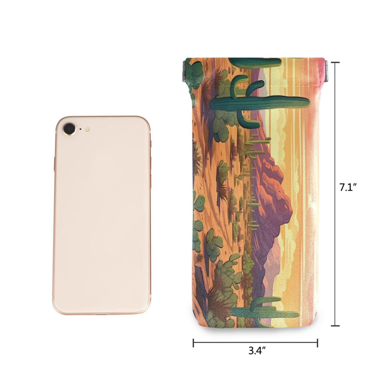 FLildon Desert Cactus Eyeglasses Pouch Squeeze Top Sunglasses Case Soft PU Leather Eyeglass Bag for Men Women