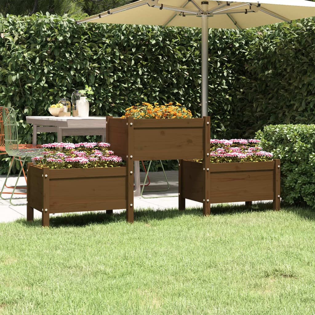 Macetero grande exterior para balcón, color marrón miel, 178,5 x 44 x 75 cm, madera maciza de pino, solución ideal para jardinería que ahorra espacio y plantas sanas