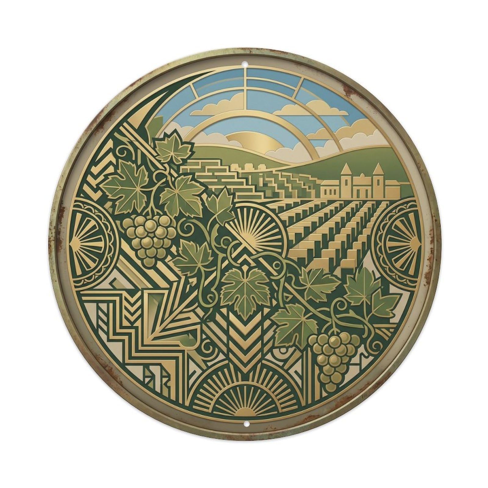 Champagne Macro Vineyard Travel Metal Tin Sign Plaque Wall Decor for Cafe, Club, Garden Round Metal Poster 8x8Inch