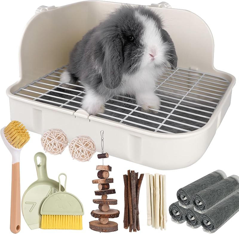 Banheiro para Pequenos Animais Yuoaes com Grade Removível, Plástico Branco, Tamanho Pequeno