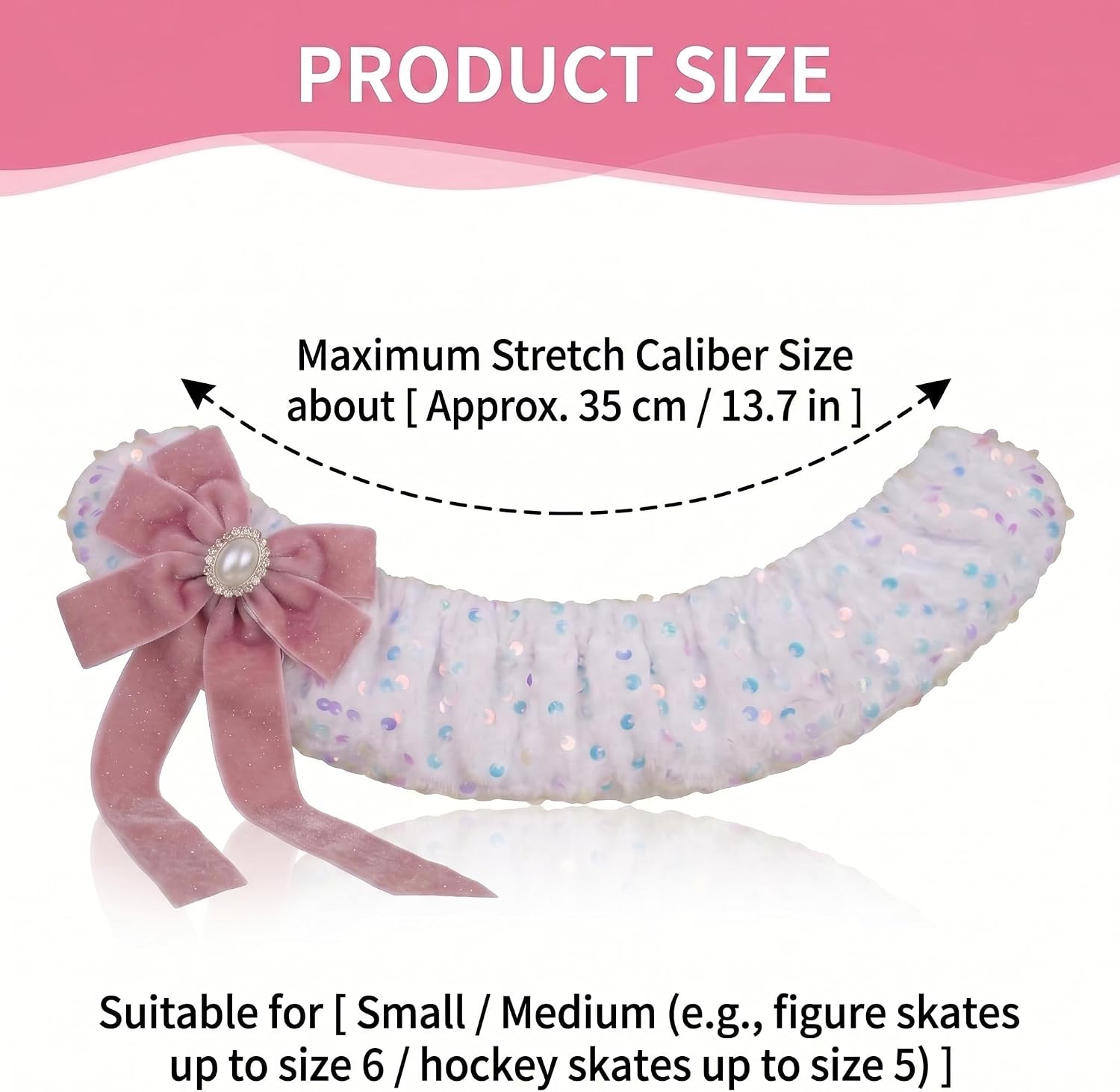 Ice Skate Soakers 1 Pair Thickened Plush Blade Covers with Sequins & Pearl Bow, Extra 35g Padding, Soft Absorbent Lining, Fits Figure & Hockey Skates up to 12 inch for Girls