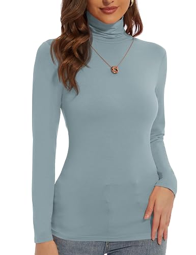 Women's Turtleneck Long Sleeve Shirts Slim Fitted Lightweight Base Layer Casual Tops