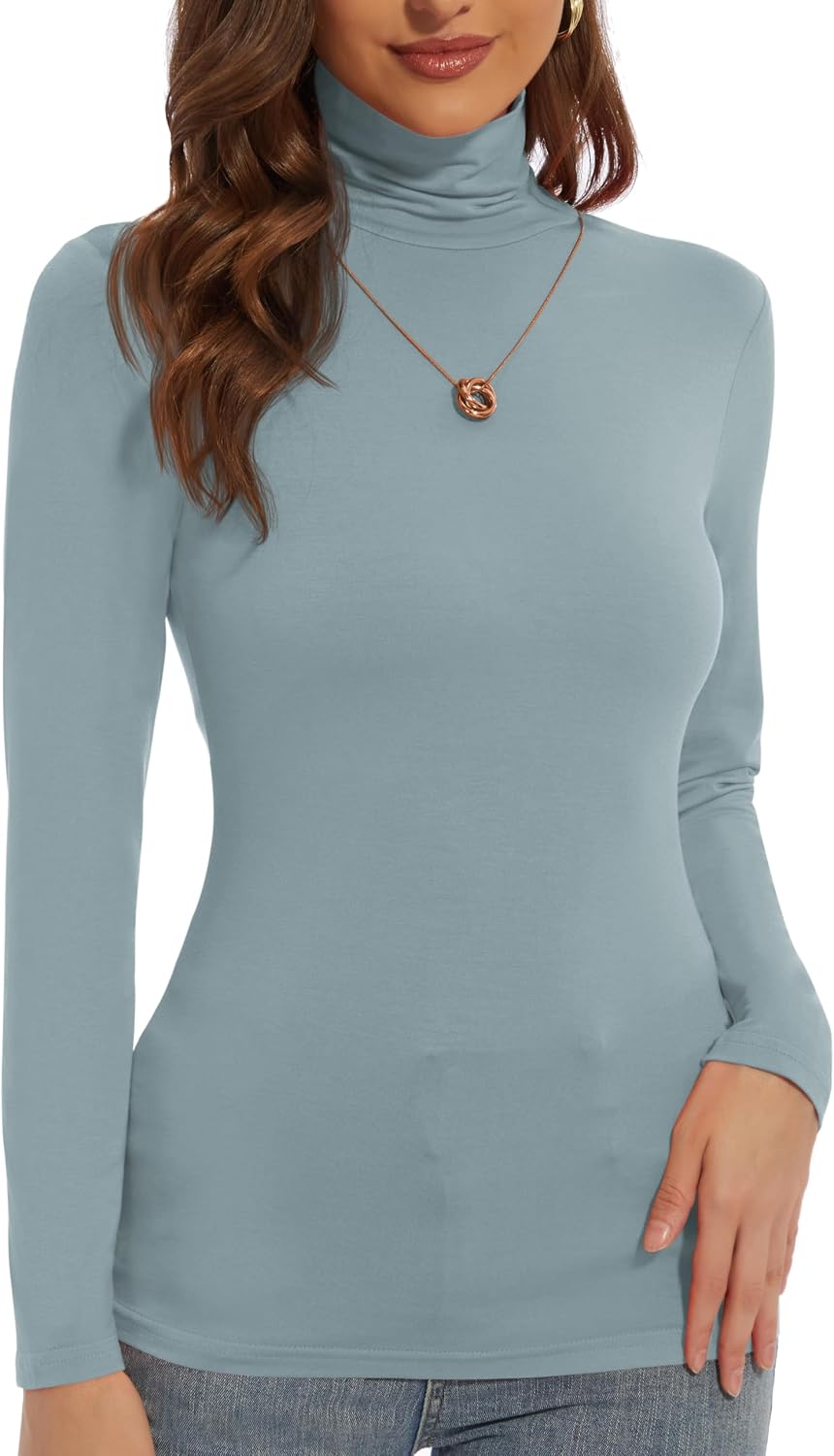 Women's Turtleneck Long Sleeve Shirts Slim Fitted Lightweight Base Layer Casual Tops