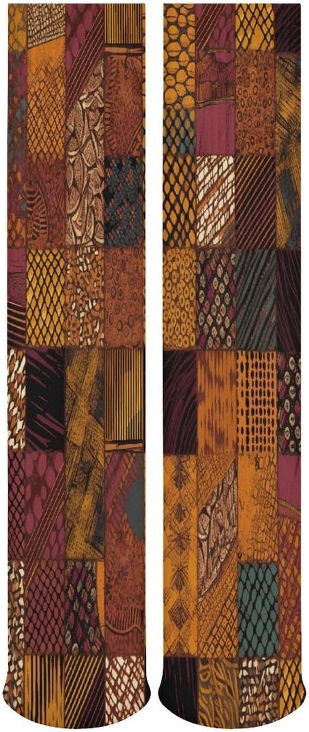African Style Patchwork Knee High Socks Cozy Knee High Socks Soft Mid-Length Sock for All Seasons Daily Wear Adult