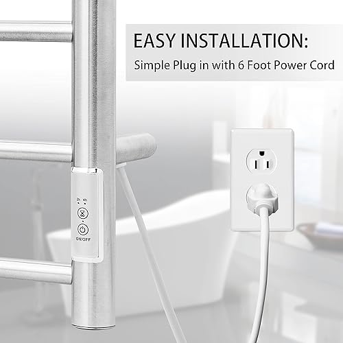 Miniatura 6 de KEG Calentador de toallas montado en la pared con temporizador integrado, 12 barras, calentador eléctrico de acero inoxidable para baño, calentador