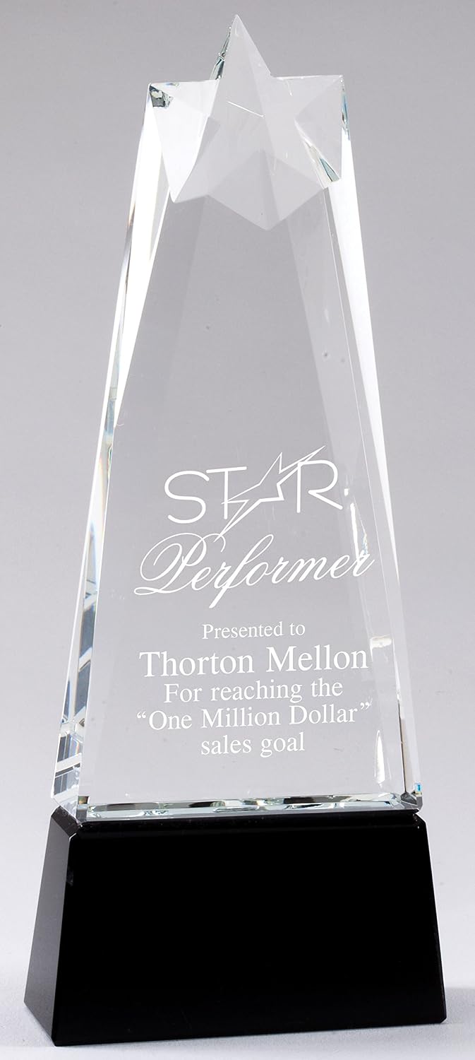 SHOP AWARDS AND GIFTS Personalized Optical Crystal Star Tower Award Trophy, Work and Business Achievement, Customizable Engraved, 9-¾ Inch