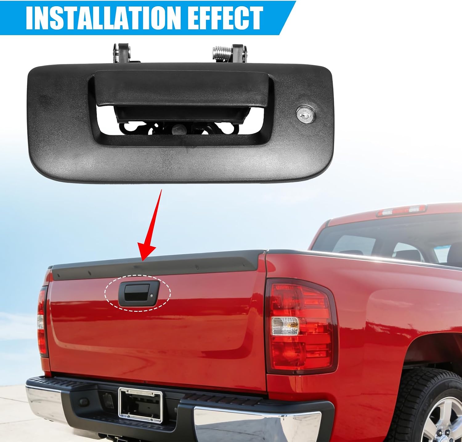 Tailgate Handle with Bezel Lock Kit Compatible 2007-2014 Silverado Sierra 1500 2500 3500 with Replace#22755305