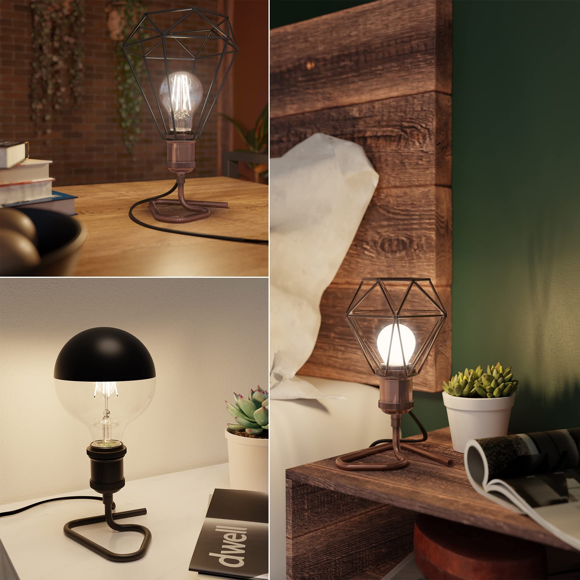 ledscom.de 2x Tischlampe RETRA, Schalter, bronze + LED Lampe 814lm warmweiß