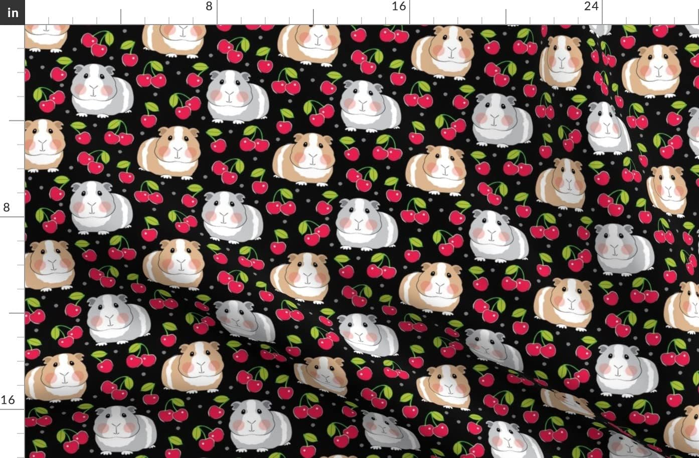Spoonflower Fabric - Guinea Pigs Black Pig Summer Fruit Red Cute Printed on Organic Cotton Sateen Fabric by The Yard - Sewing Quilting Apparel Home Decor