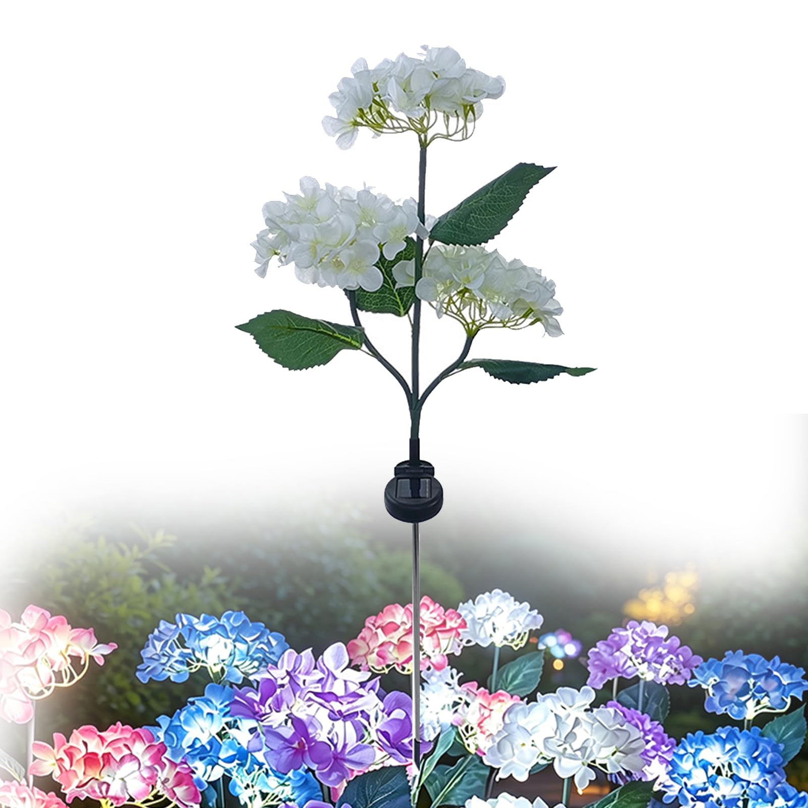 Fairy Hydrangea Lights, Solar Garden Outdoor Lights with 2 Modes, Colorful Hydrangea Flowers, Realistic Waterproof Decorative Lighting for Patio & Yard (White)