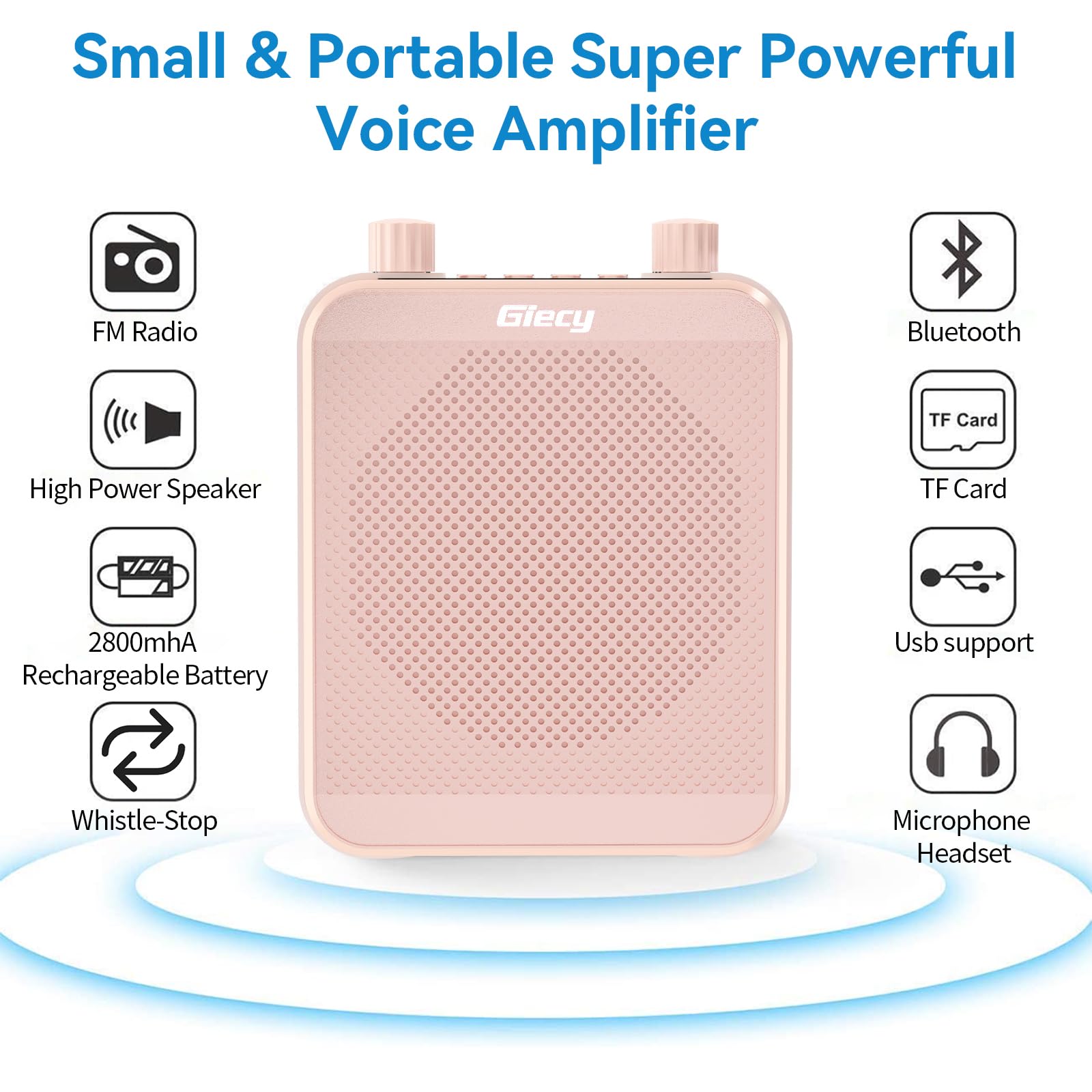 Amplificatore vocale portatile da 30 W con microfono cablato auricolare, altoparlante con sistema PA ricaricabile da 2800 mAh, microfono personale, amplificatori di potenza vocale, altoparlante per