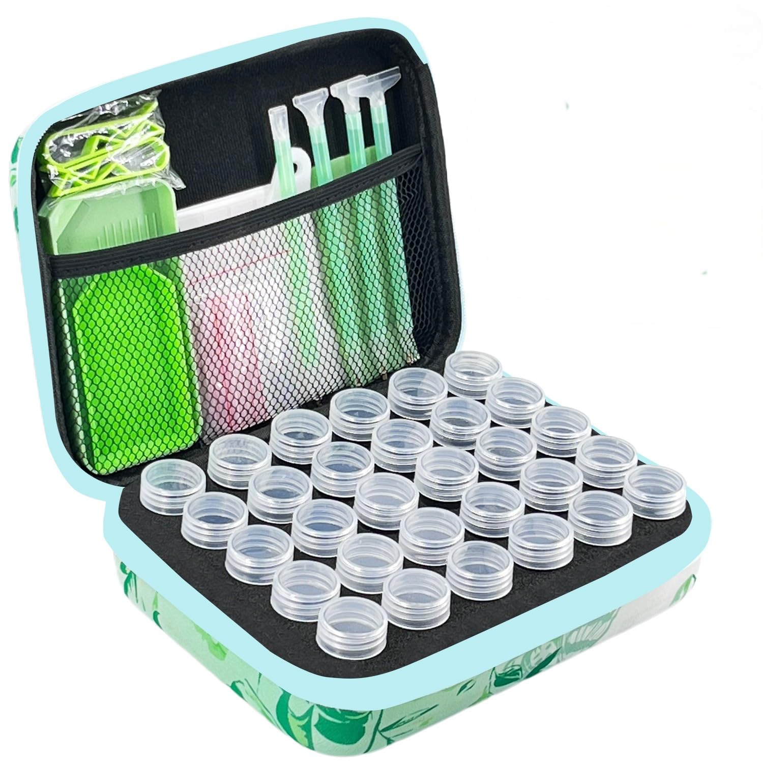 LIRUNQIU Diamond Painting Storage Containers, 30 Slots Diamond Painting Accessories and Tools for Diamond Art Organizer Case(Green)