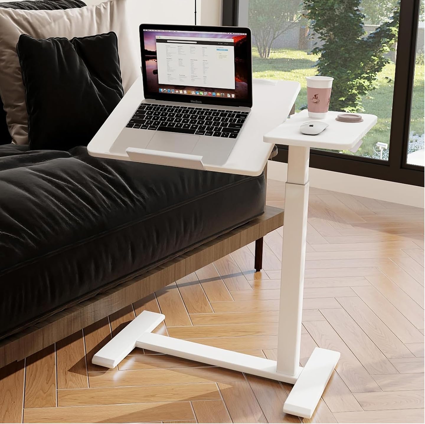 Overbed Table - Adjustable Wheels Standing Desk Side Table, Hospital Tray Table, Laptop Bed Desk, Height Adjustable & Angle Tiltable Desktop with Tray 27.6" W X 15.7" D
