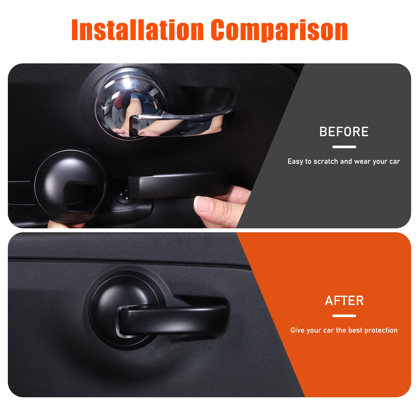 Adesivo per Copertura Maniglia Interna per Auto Compatibile con Fiat 500 Abarth 595 2010-2024 Accessori Interni (Nero Opaco)