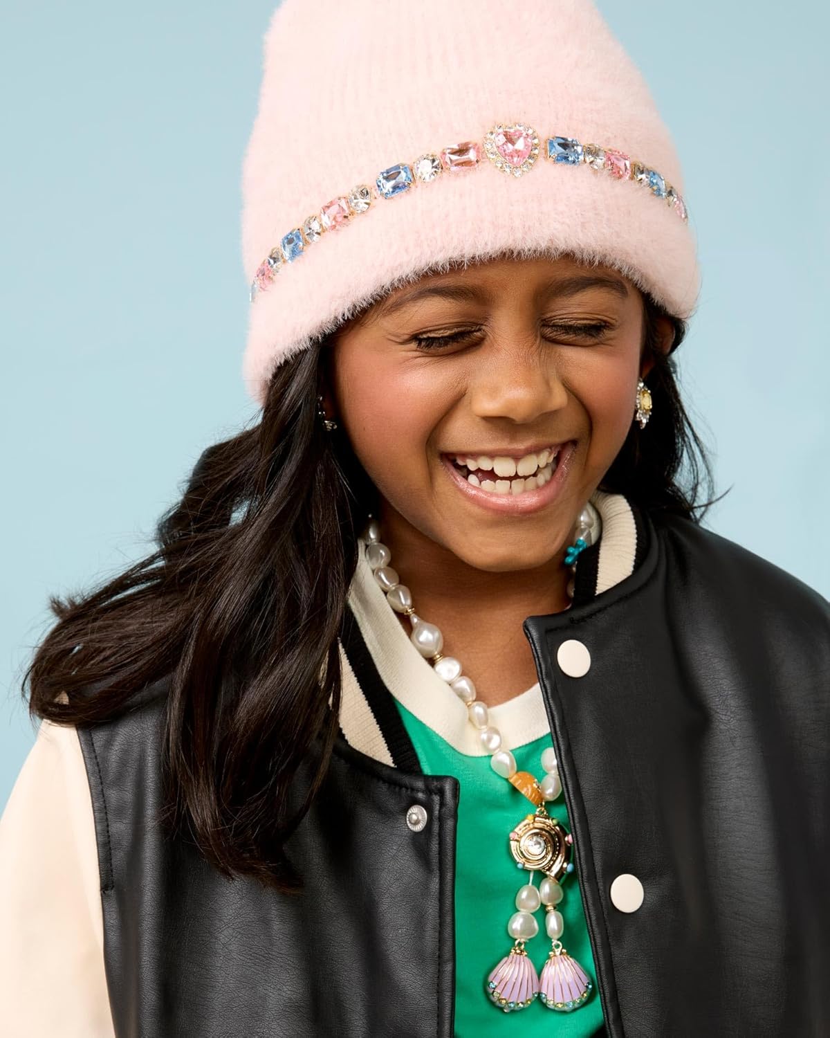 Super Smalls Cotton Candy Jeweled Beanie | Embellished with Colorful Gemstones | Fits 4-10+ Years Old