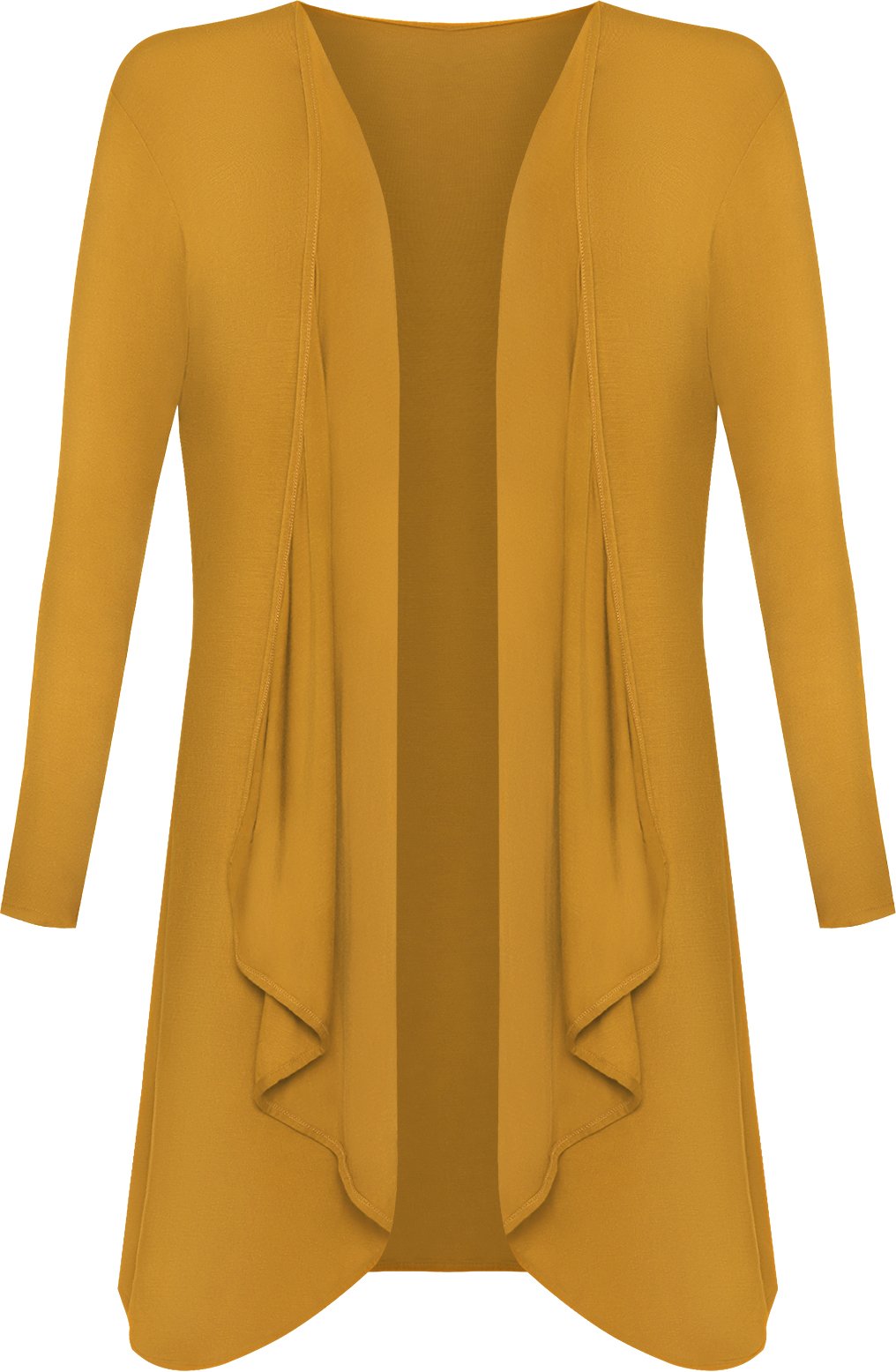 Wearall Women's Mustard Plus Size Plain Long Sleeve Open Top Waterfall Cardigan - 20-22