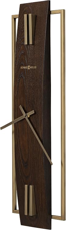 Howard Miller Harwood II Oversized Wall Clock 625-741 – Satin Espresso Finish & Antique Brass Finish Details, Rectangle Frame, Modern Home Décor, Quartz Movement