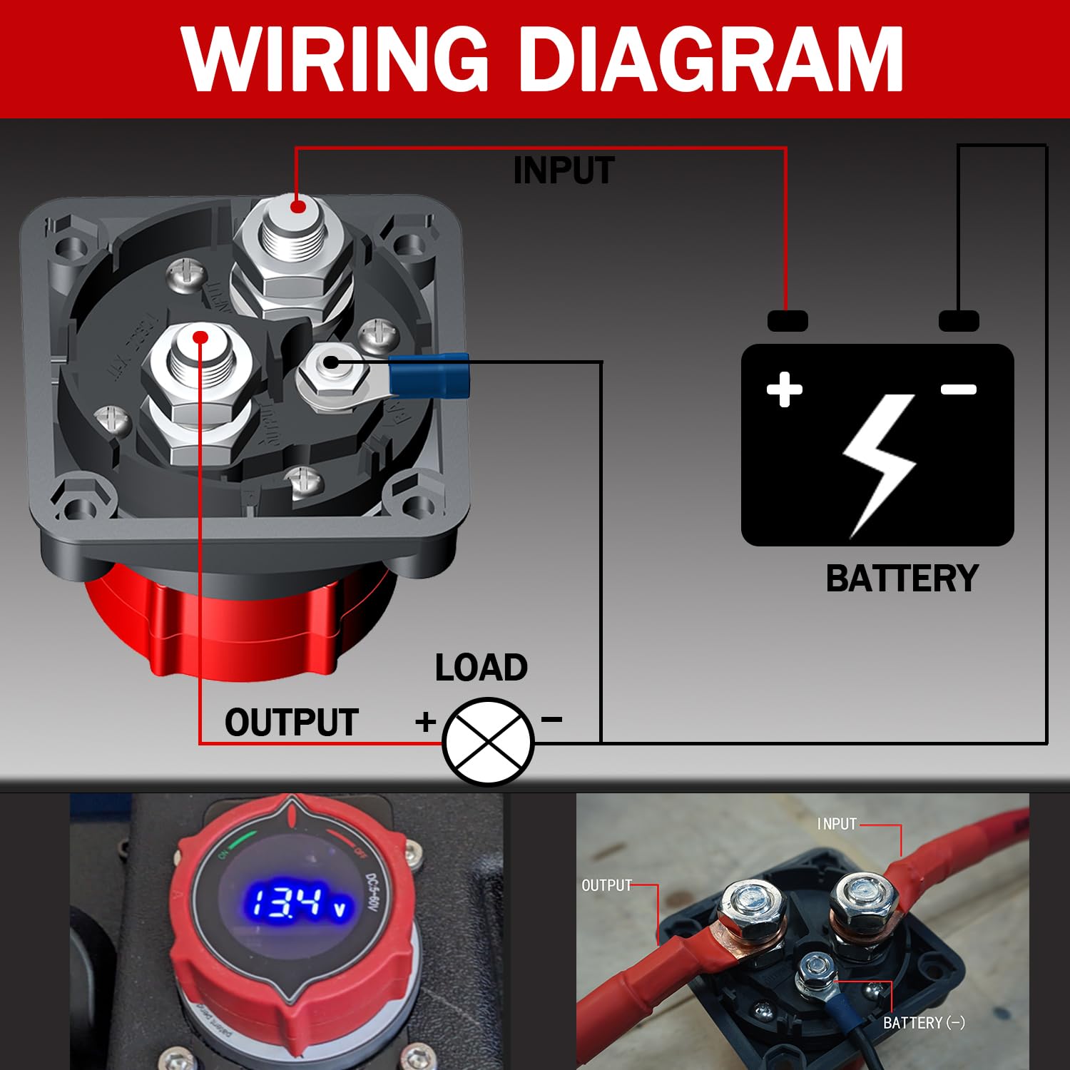 Upgrade Battery Disconnect Switch with Voltage Display, DC 5-60V Battery Power Master Disconnect Isolator Cut Shut Off Switch for Marine Boat Car Truck Camper RV Trailer (On/Off)