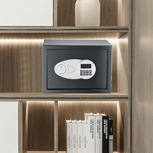 Miniatura 4 de Caja fuerte de seguridad de acero de 0.77 pies cúbicos, caja de seguridad con teclado electrónico y llaves de emergencia, caja de seguridad