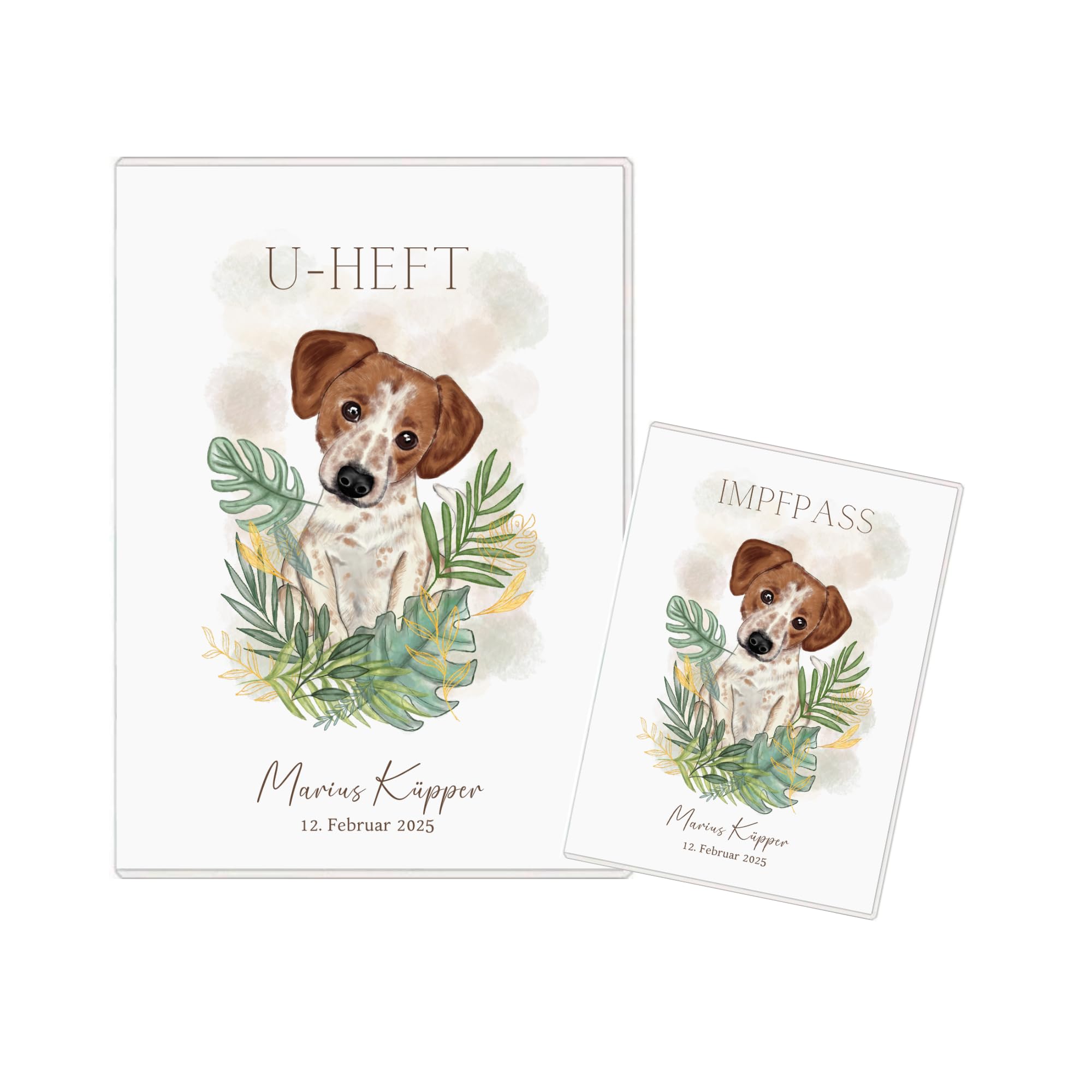 Personalisierte U-Heft Hülle & Impfpass Hülle für Babys und Kleinkinder – Tiermotive (Dschungeltiere, Waldtiere, Wassertiere) – Baby UHefthülle mit Name - Geschenk zur Geburt & Taufe (Hund braun)