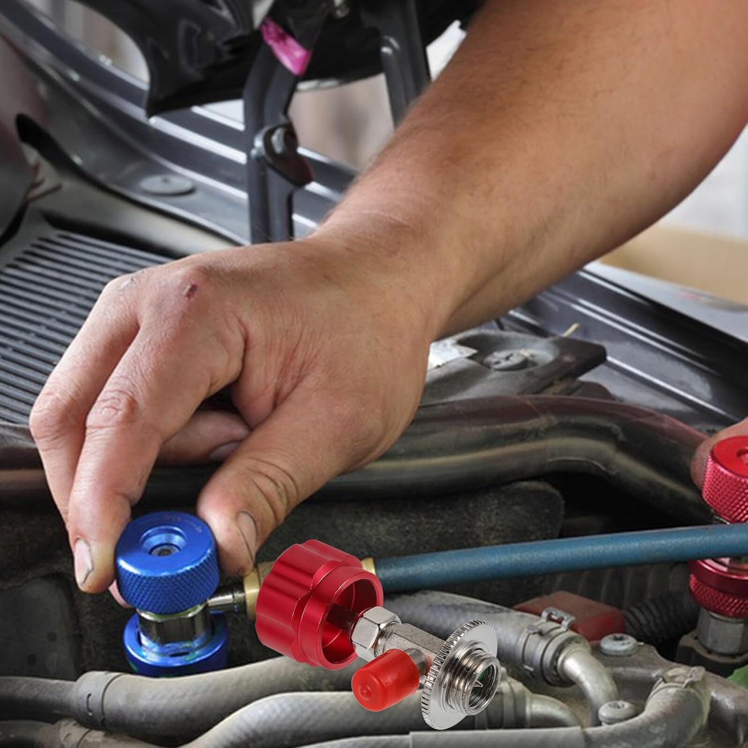 Refrigerant Can Dispensing Valve Auto Can Tap Opener Tool with Quick Connect Fittings for Car Air Conditioner System Maintenance and Ac Charging