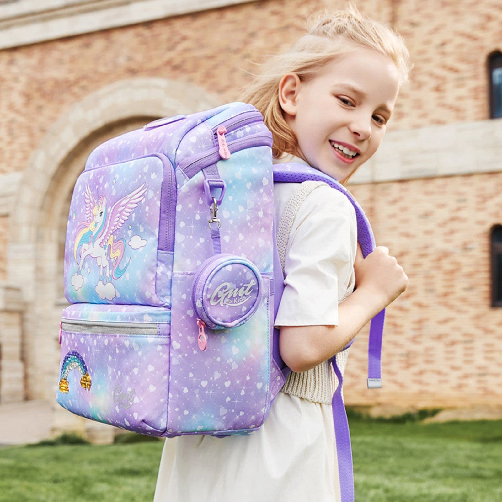 GMT for Kids Schulranzen 1-4 Klasse 22L Ergonomische Ultraleichte Schultasche Einhorn