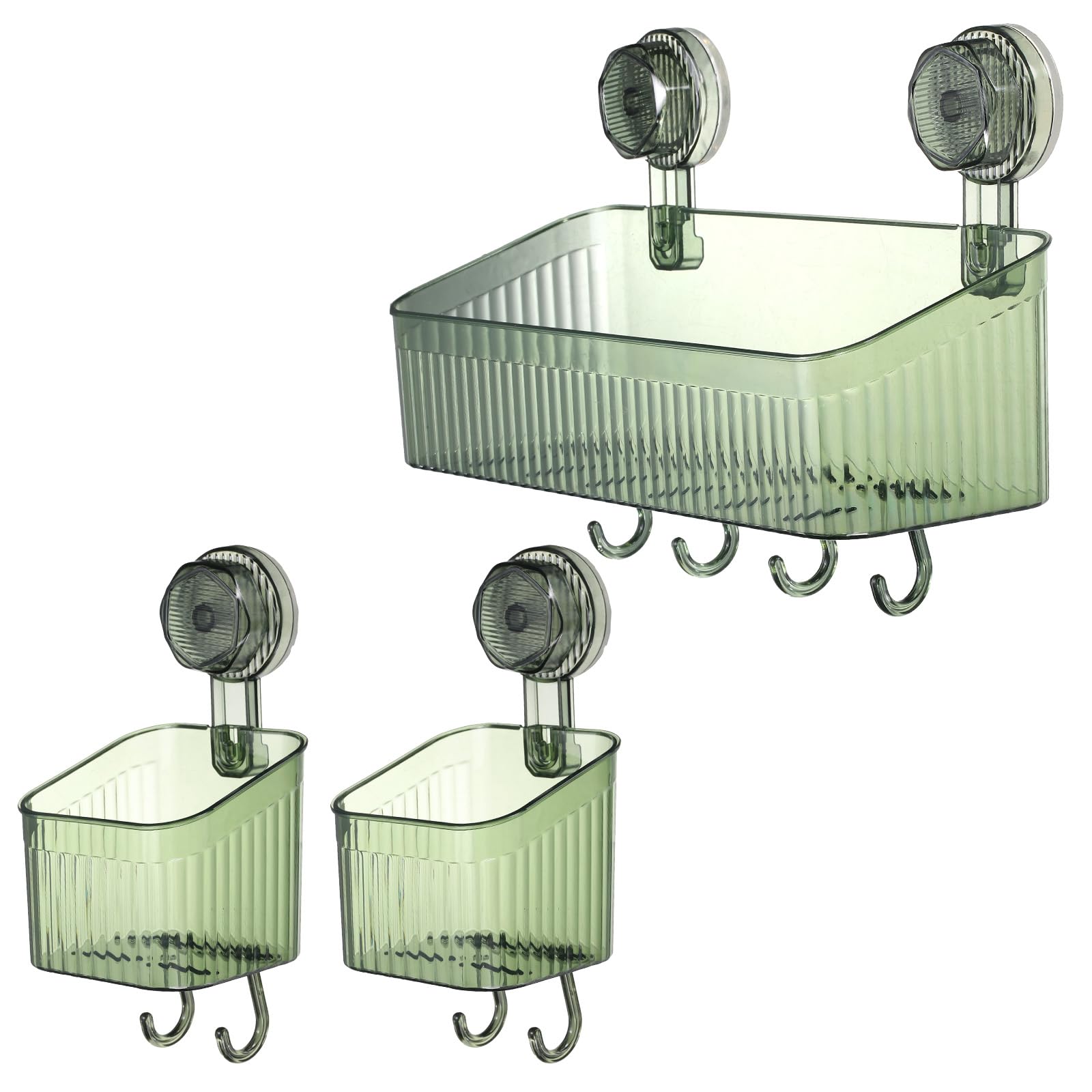 uxcell 1Set Suction Cup Shower Caddy with Hooks 3Pcs Suction Cup Shower Organizer Shelf Wall Mount Dispenser Rack