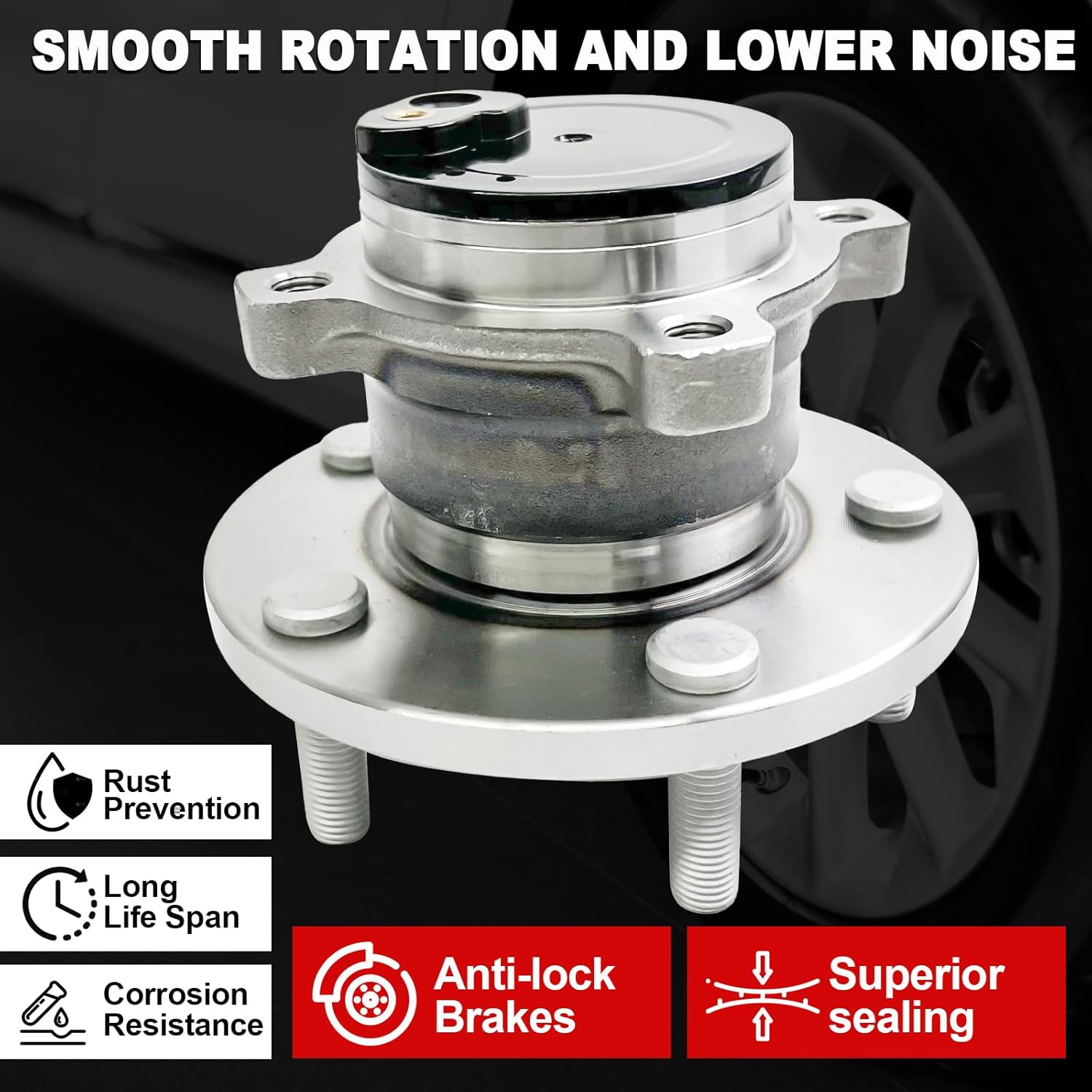 Pair 512347 Rear Wheel Bearing Hub Assembly Compatible with Mazda 3 2004-2013, for Mazda 5 2006-2017 (Not Include 2011), 5 Lugs w/ABS - Image 3