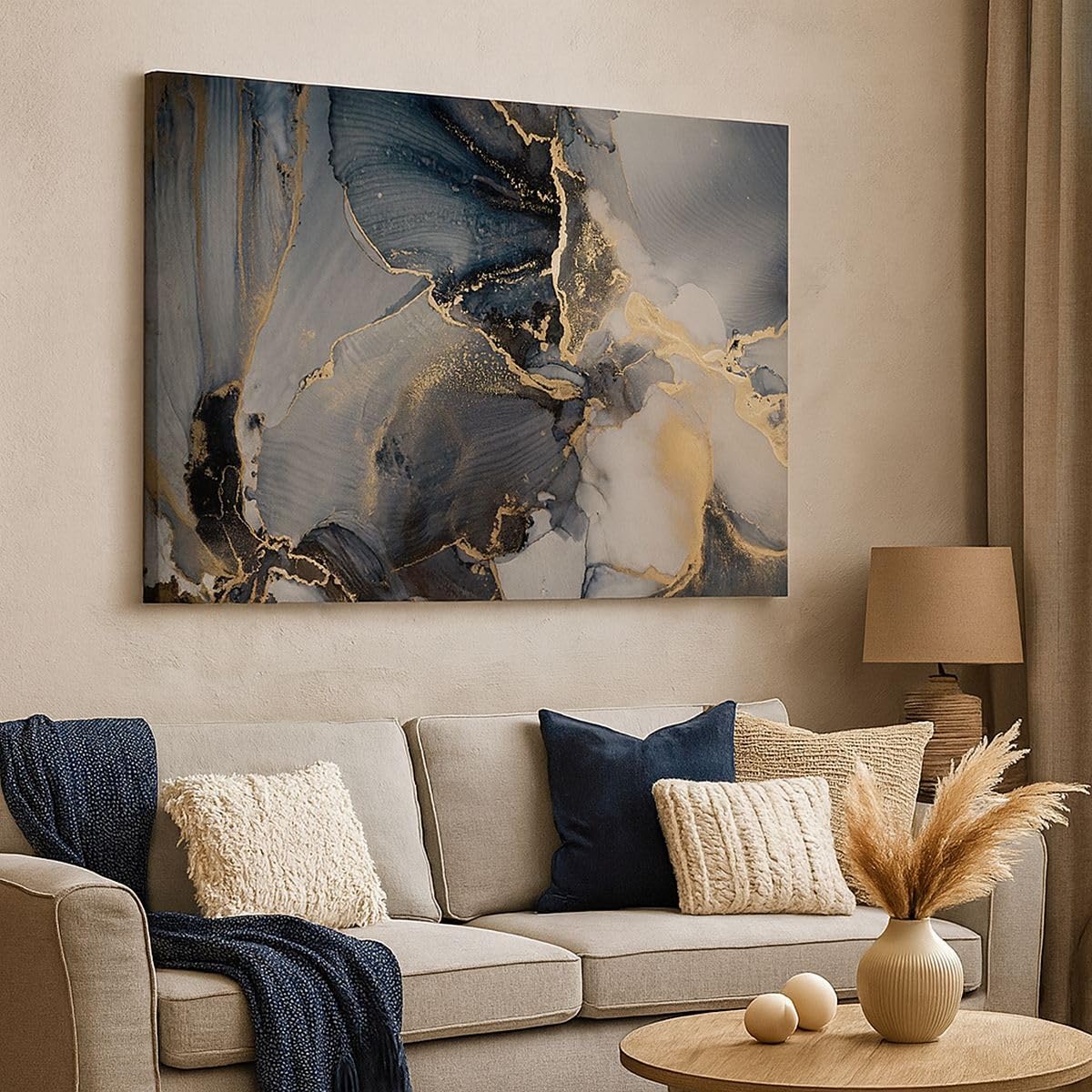 Wandbilder Dekoration Wohnzimmer Dunkel Abstraktion Gold Bilder auf Leinwand 120x80cm Leinwandbild Schlafzimmer Küche Deko Wand Kunstdruck Art Groß XXL Wanddeko Bild Wall Decor Canvas AA120x80-4824 | Dunkelheit Gold Abstraktion Dekorative Bild XXL 1 Stück