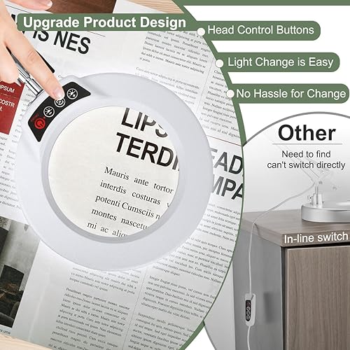 Miniatura 9 de Lupa 10X con luz, botón de actualización Krstlv 5 modos de color, regulable 2 en 1, lámpara de escritorio con luz LED 2 en 1, lupa manos libres con