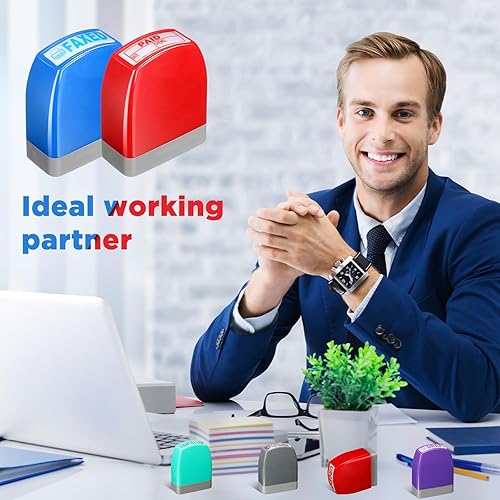 Miniatura 7 de Yeaqee Juego de 16 sellos de goma autoentintados para oficina, aprobados, copias pagadas, escaneadas, mensajes y cuentas, negocios, trabajo, papel,