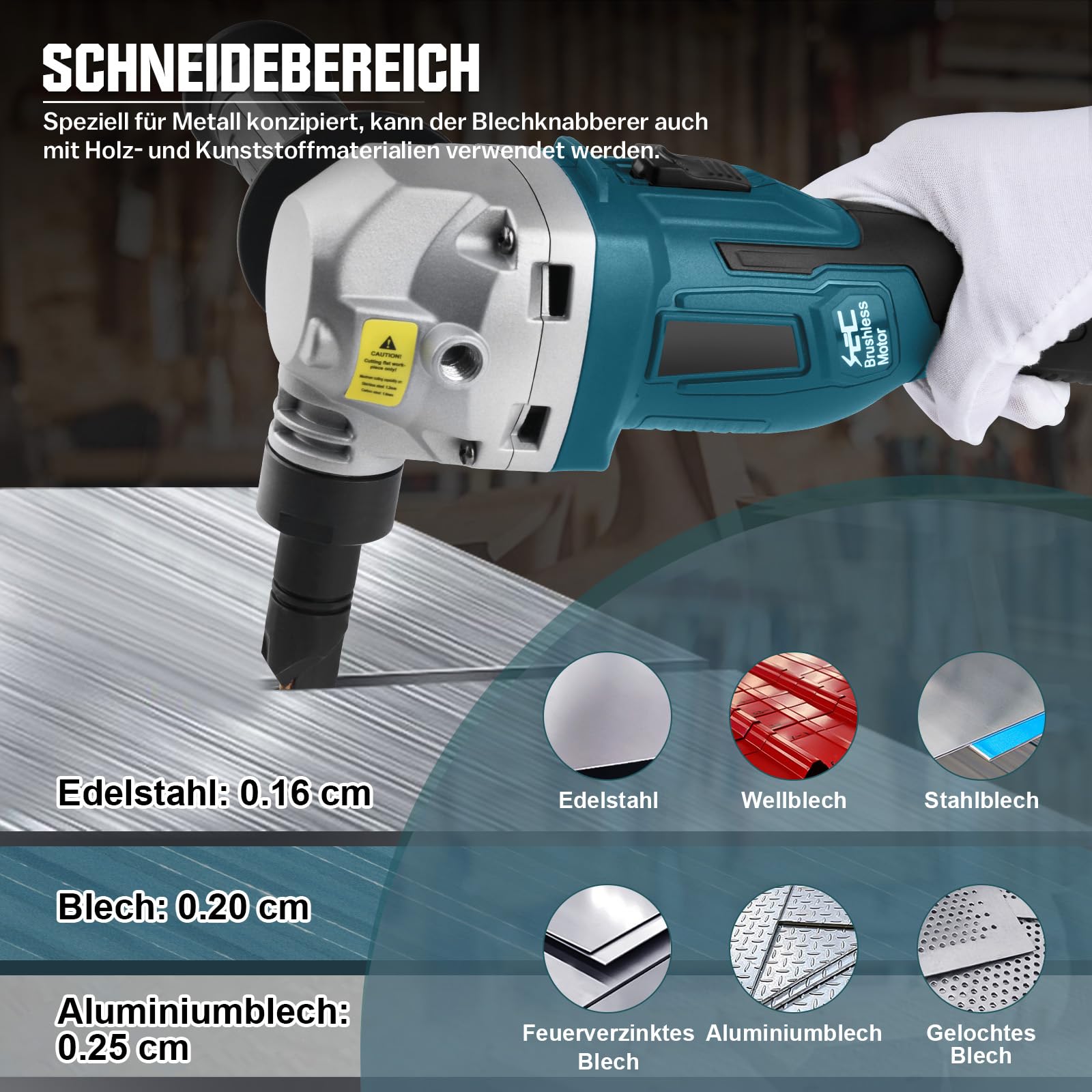 Knabber Blechknabber Kompatibel mit Makita 18V Akku, 800W 2200 U/min Bürstenlose Elektrischer Blechschere Metallknabber mit 360° drehbarer Knabberkop zum Schneiden von Edelstahl, Aluminium(ohne Akku)