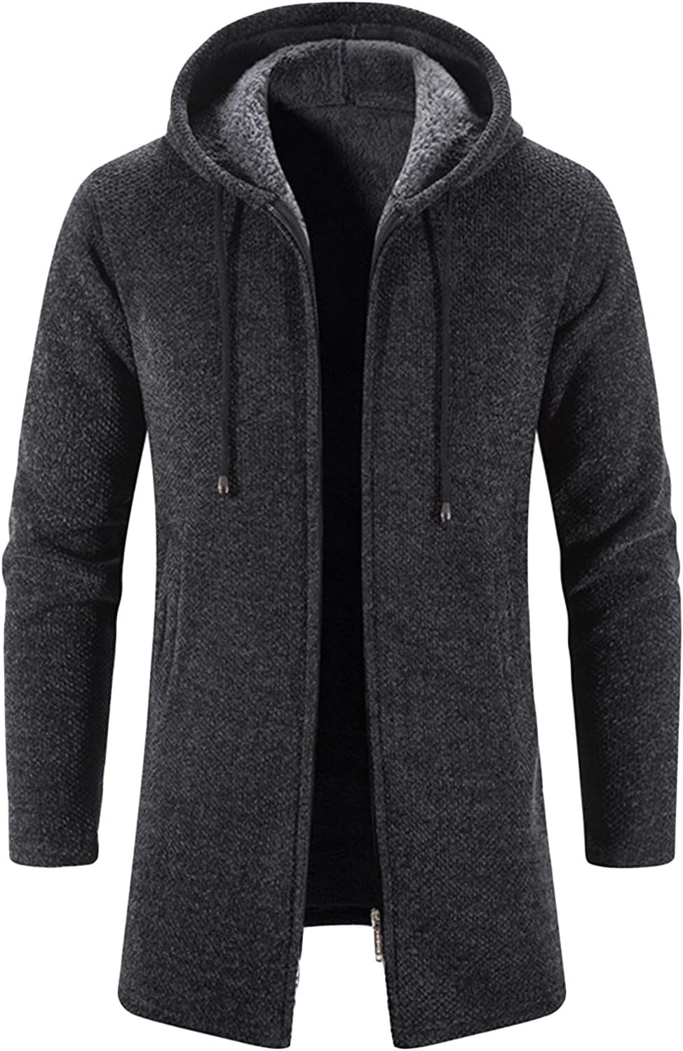 JEShifangjiusu Men'S Shawl Collar Open Front Long Cardigan Loose Drawstring Overcoat Hooded Ribbed Knit Sweater With Pockets