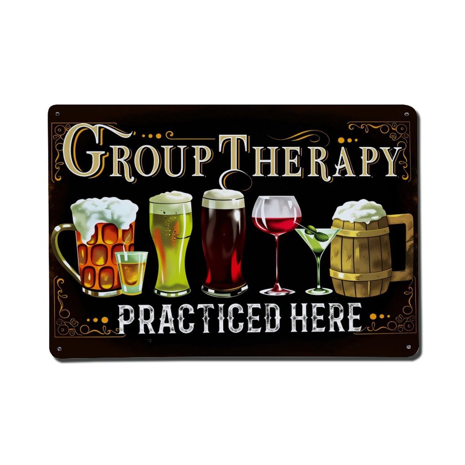 Group Therapy Practiced Here Beer Wine Cocktail Barrel Vintage Tin Sign Retro Metal Wall Decor Metal Poster, Home Bar Garage Man Cave Cafe Indoor & Outdoor Decoration 8x12Inches