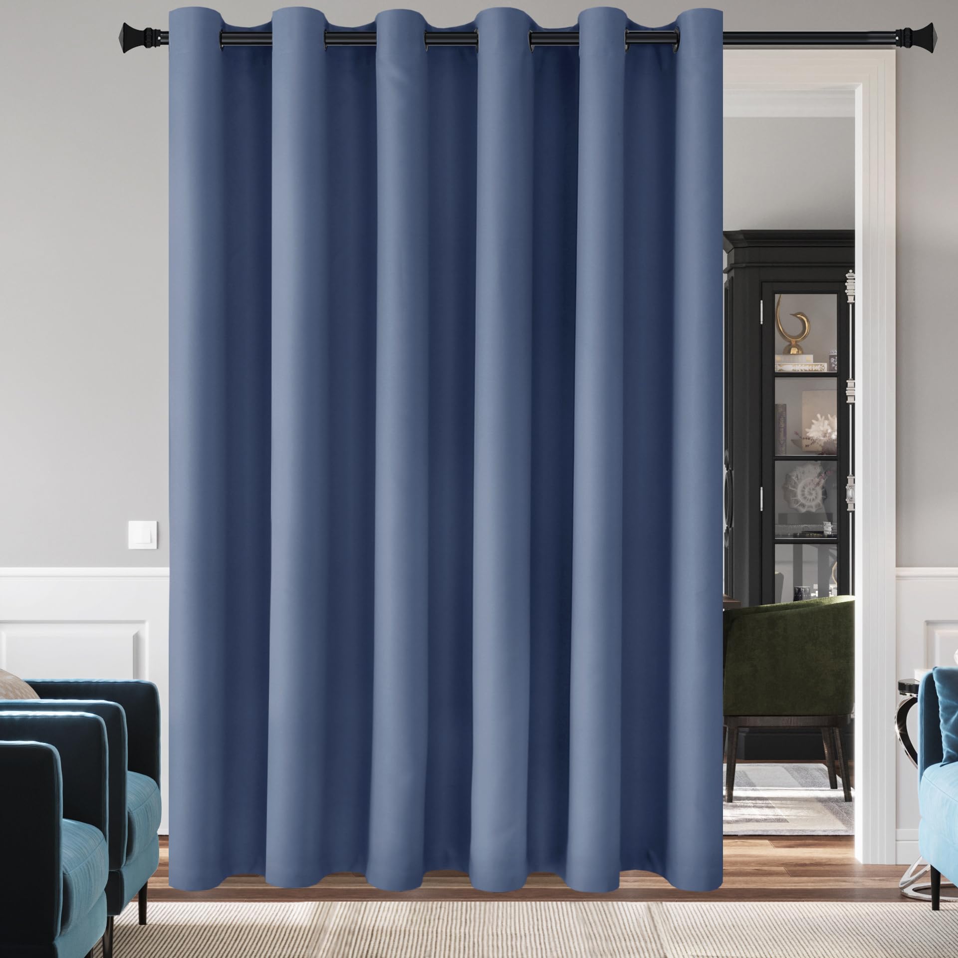 DWCN Room Divider Curtain Total Privacy Thermal Blackout Curtain for Patio Door, Living Room, Bedroom Partition and Shared Office Space, 1 Grommet Curtain Panel, 8.3ft Wide x 7ft Tall, Haze Blue — image 1
