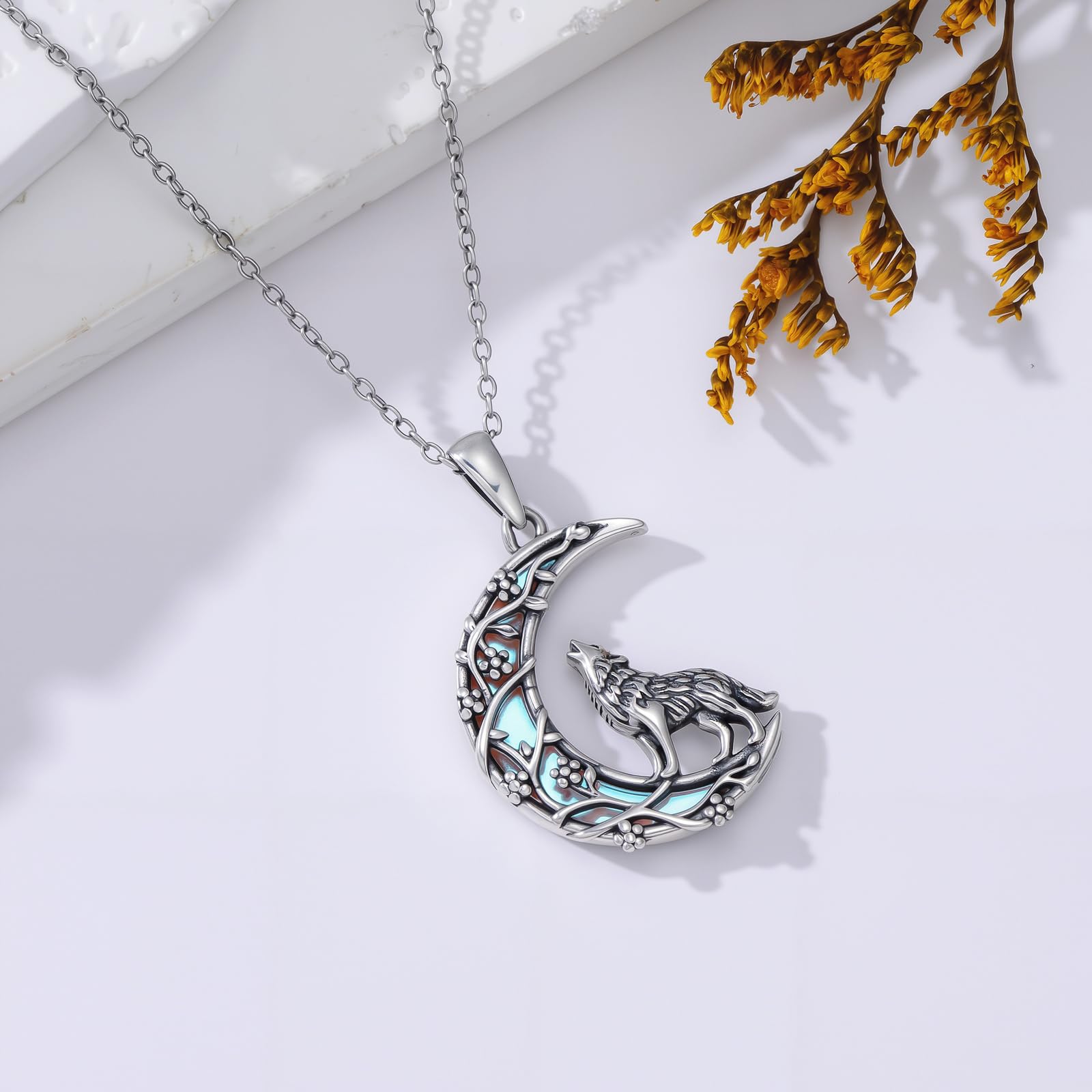 Wolf Katze Halskette 925 Sterling Silber Lebensbaum Anhänger Kette Tier Schmuck Geschenke für Frauen Mama Ehefrau