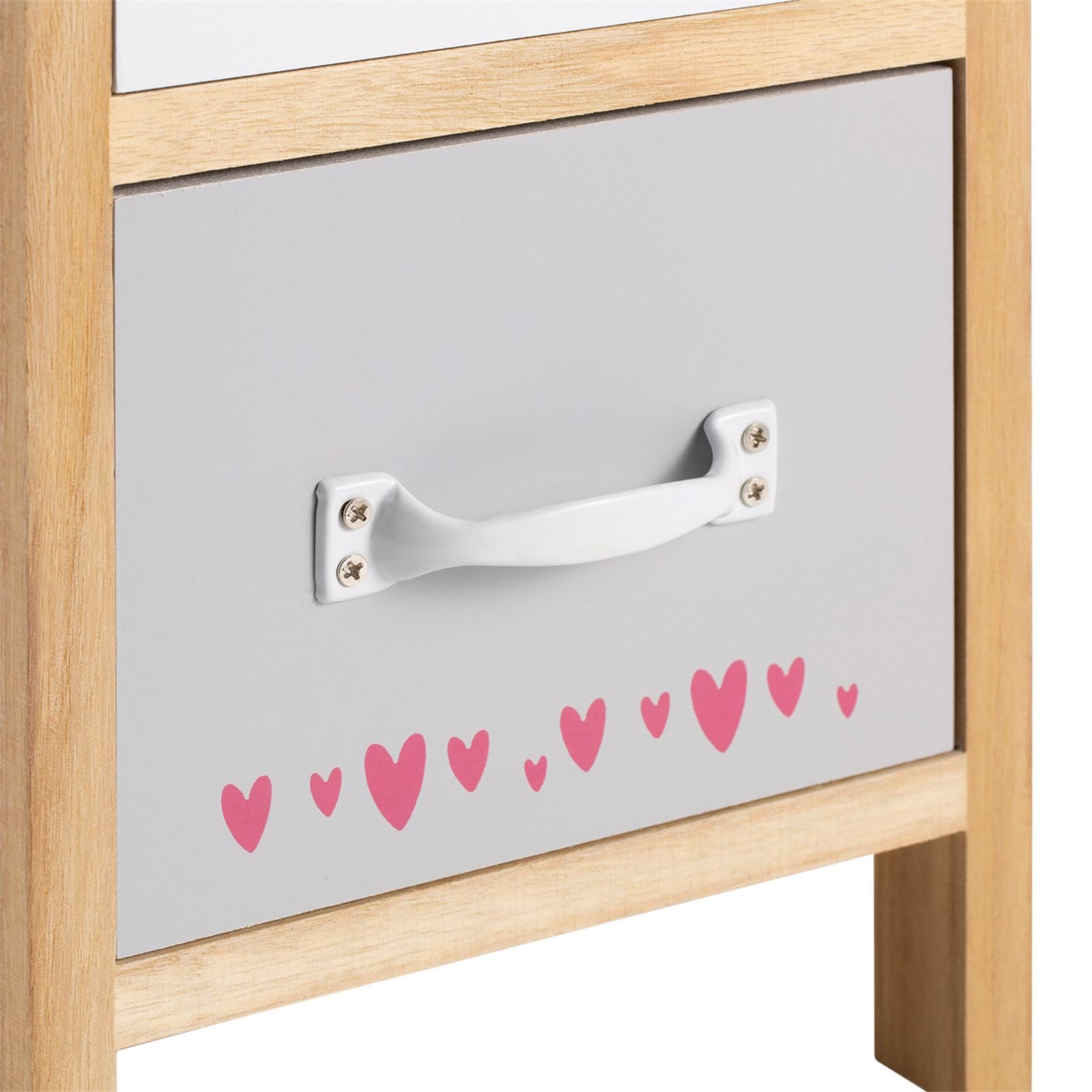 IDIMEX Table de Chevet Enfant ESTA Petite Commode en Bois de Paulownia Naturel, 2 tiroirs Gris et Blanc aux Motifs Arc-en-Ciel