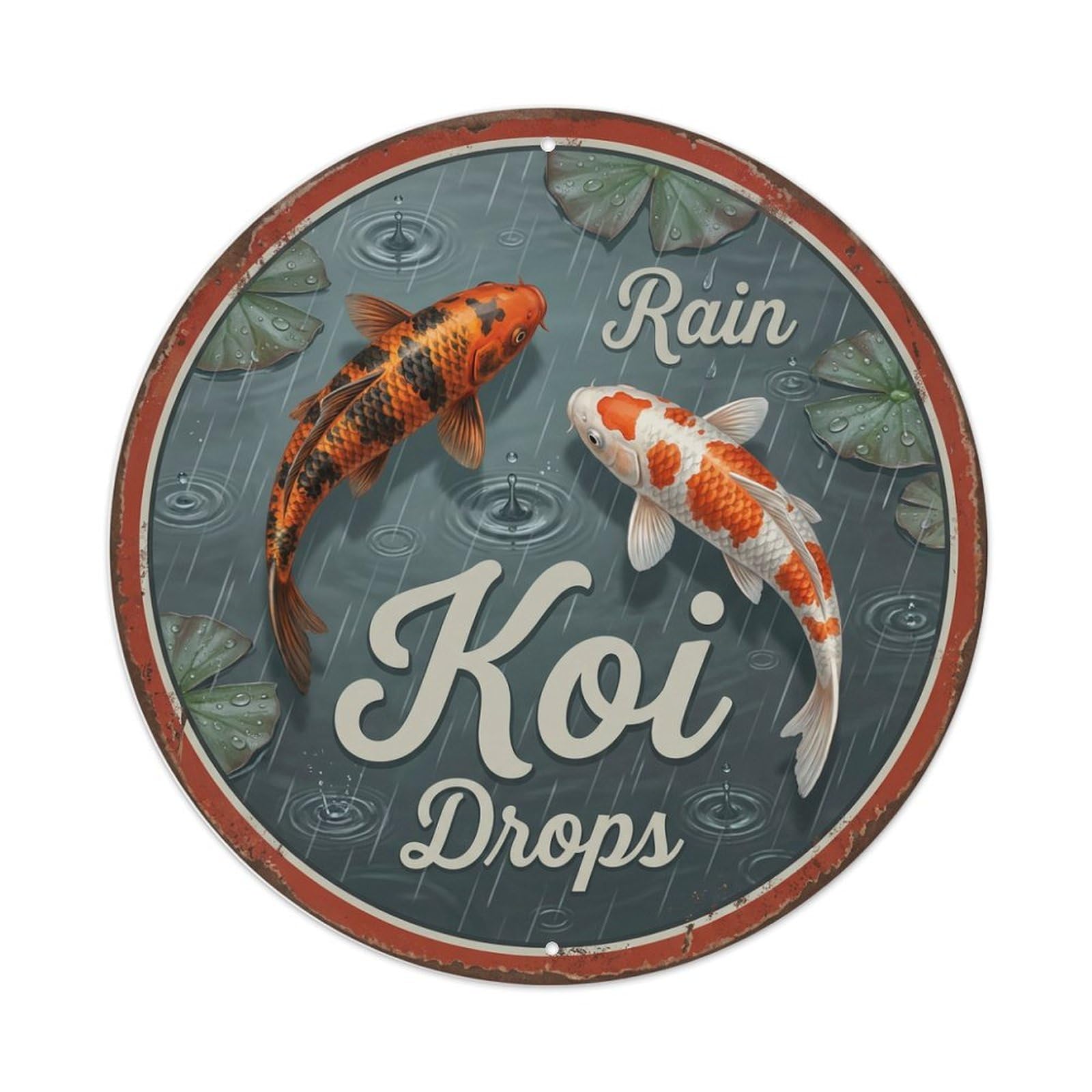 Metal Tin Sign Koi Fish Luminous Glowing Bright Japanese