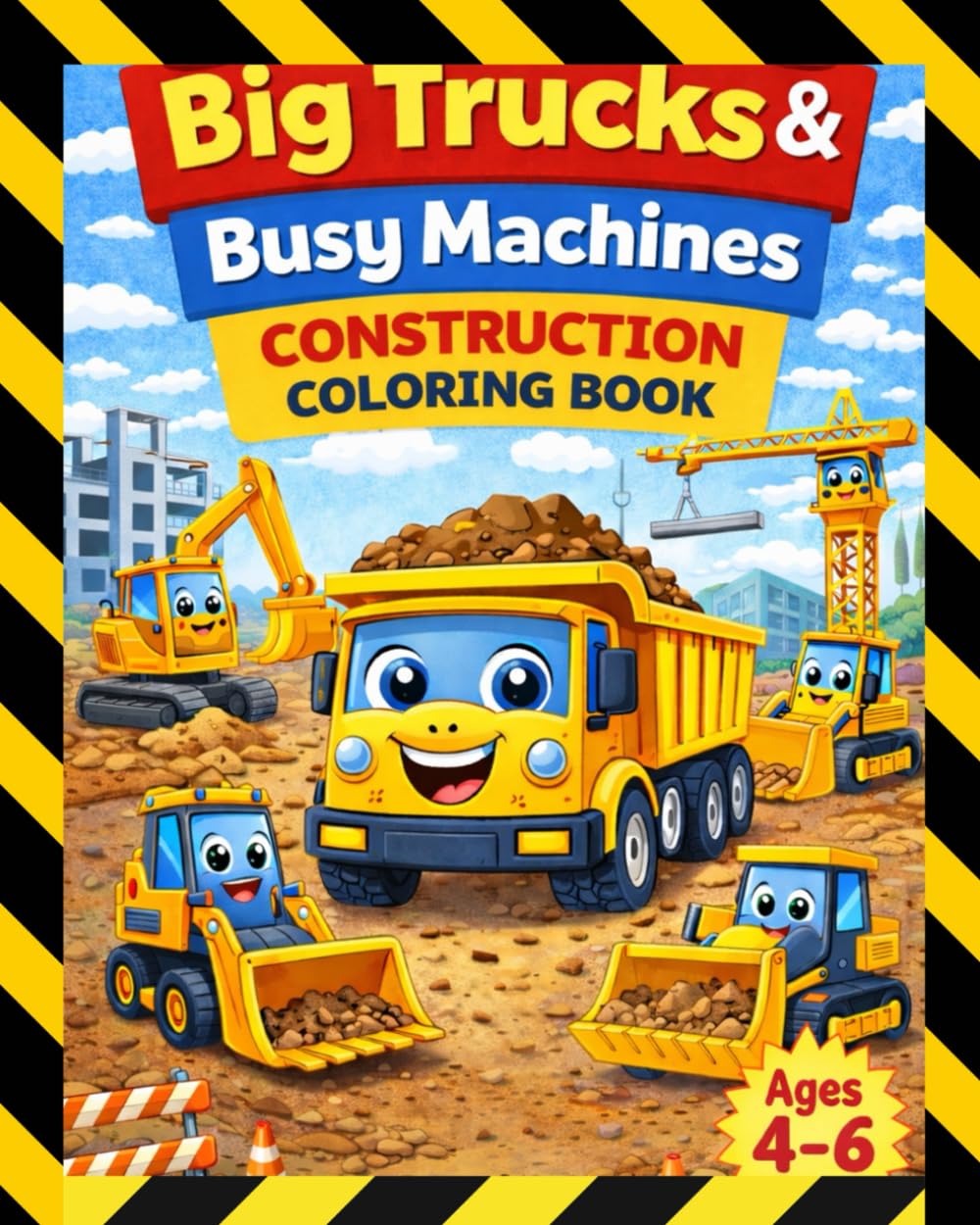 Big Trucks & Busy Machines Construction Coloring Book: Big Trucks & Busy Machines Construction Coloring Book for Boys Ages 4–6: Large Print 8x10 ... Bulldozers & Fun Construction Vehicles