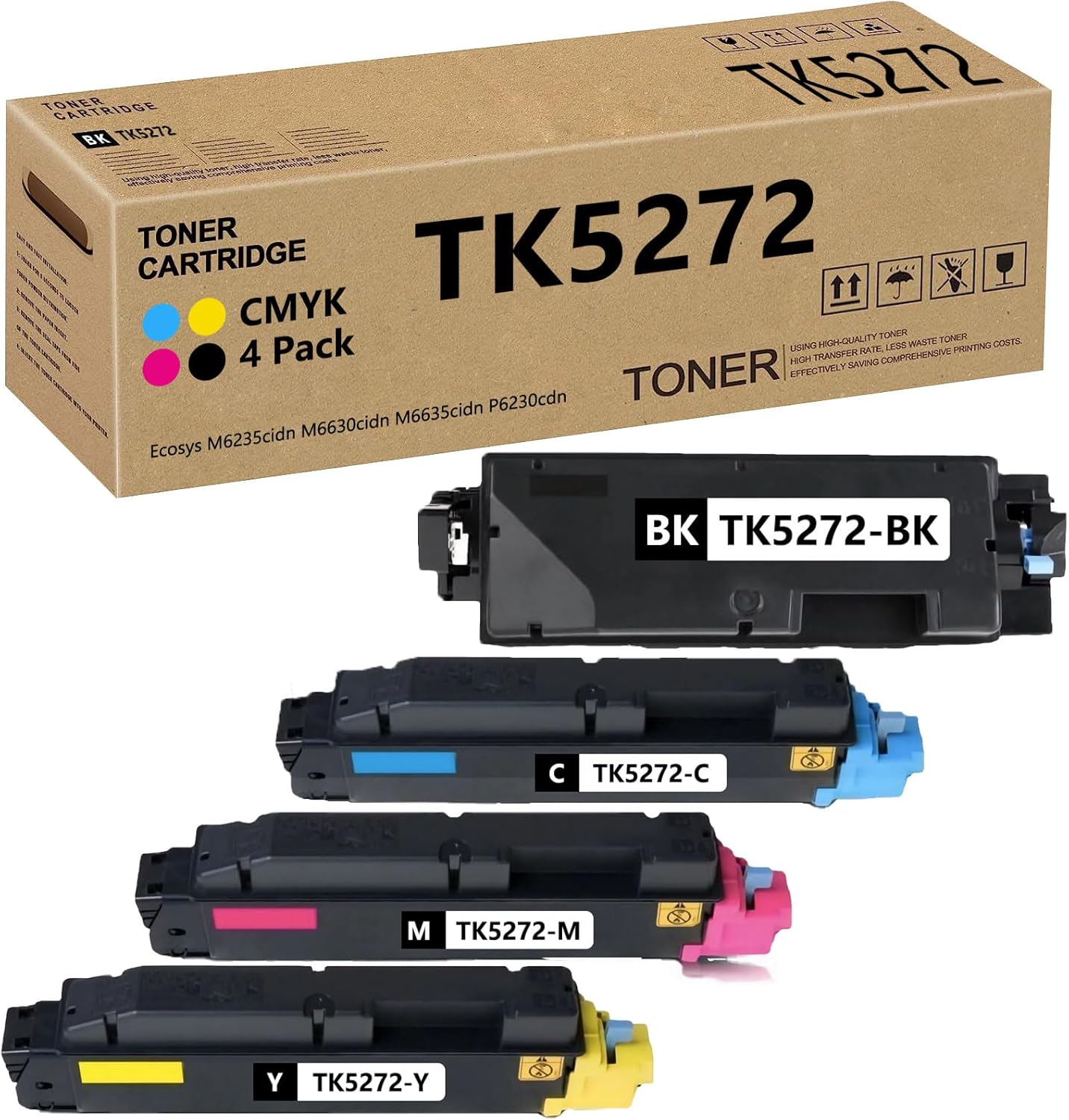 TK-5272 TK5272 Toner Cartridge Compatible for Kyocera TK-5272K TK-5272C TK-5272M TK-5272Y for Kyocera Ecosys M6235cidn M6630cidn M6635cidn P6230cdn Printers BKCMY 4 Pack