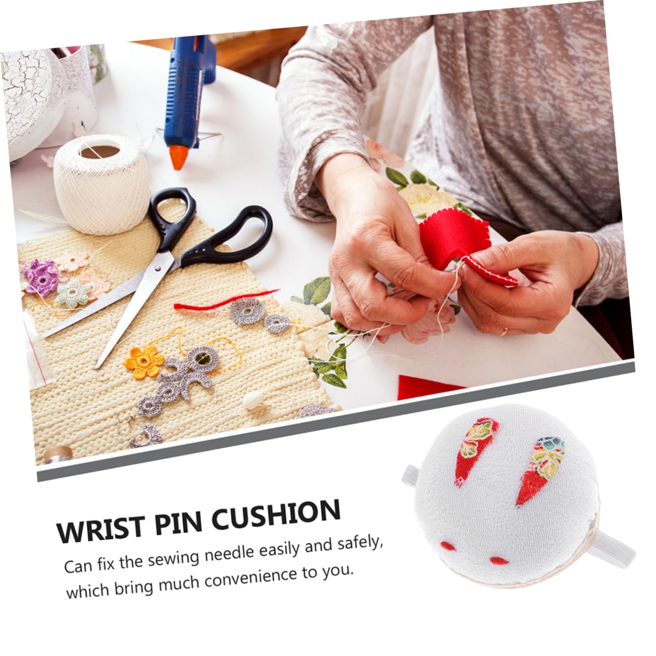 IWOWHERO 2Pcs Cute Wrist Pin Cushion Needle Holder for Sewing Portable Reusable Pin Cushions for DIY Craft for Embroidery and Cross Stitch Eye Catching Design