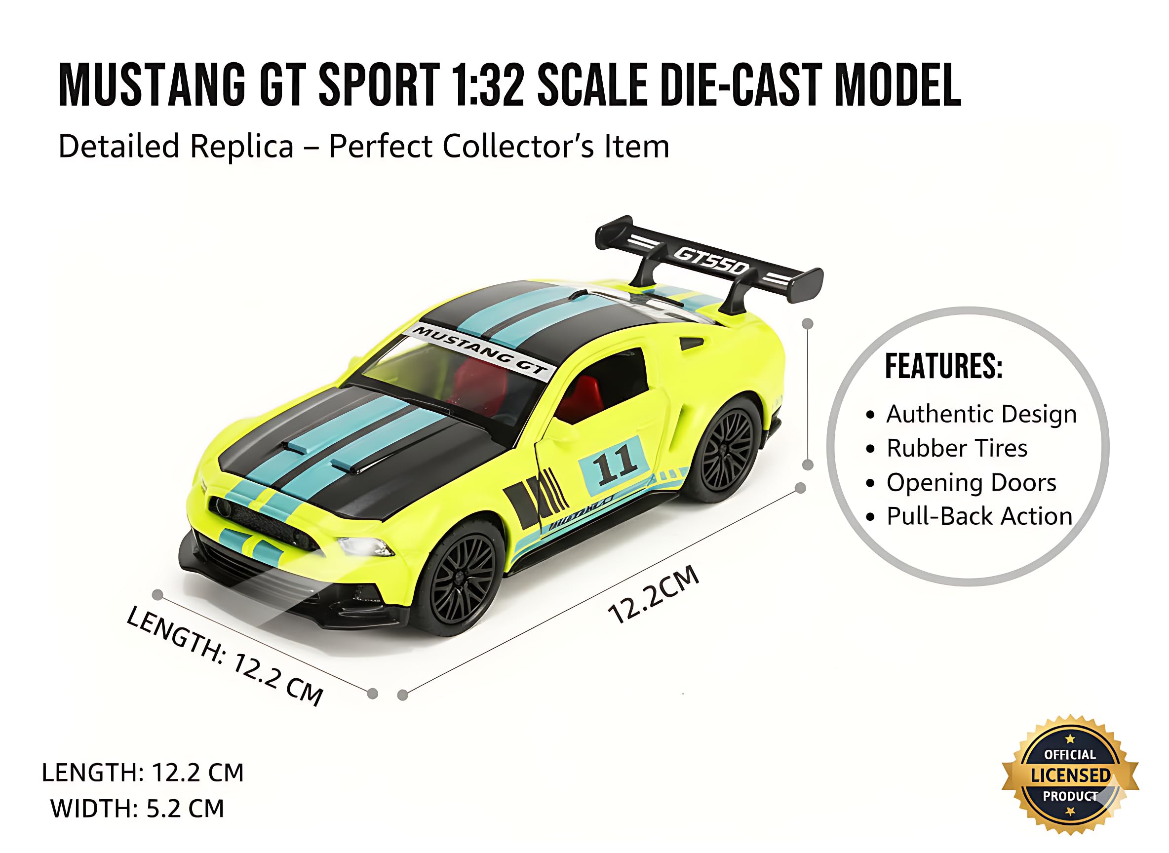 Ford Mustang GT Sport 1:32 Scale Die-Cast Model Car, Lime Green