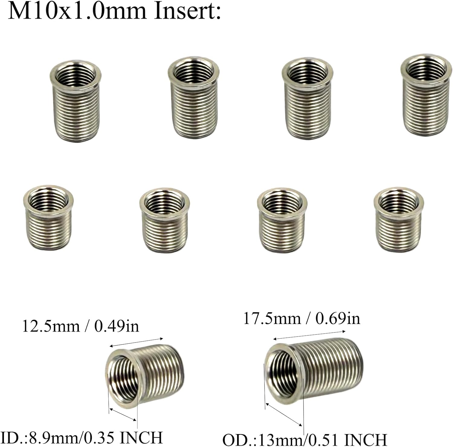 1 Set Spark Plug Thread Repair Replacement Kit, Stainless Steel M10x1.0mm Inserts and M12x1.0 Tap Kit for Automotive Engine Repair