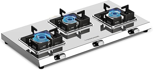 Sunshine Thunder Stainless Steel Stove | 3 Burner Chulha | 3 Burner Gas Stove, Manual Ignition | Warranty By Sunshine – 5 Year On Burner, 5G…